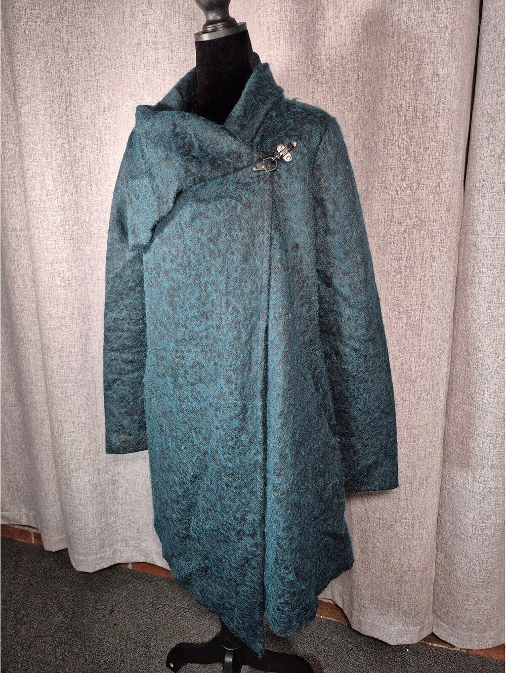 BB Dakota M Teal Wool Blend Asymmetrical Toggle Collar Coat